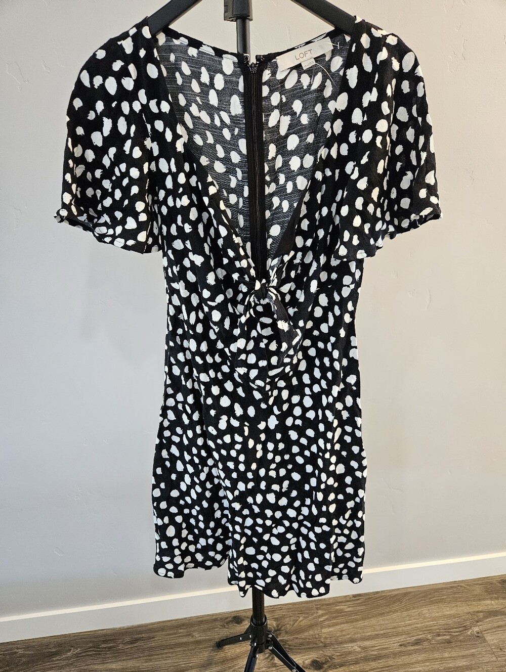 NEW Loft Dotted Tie Front Flare Dress